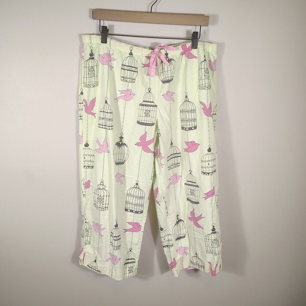 Nick & Nora Women's XL Green Pink Pajamas Birdcage Birds - Picture 4 of 9
